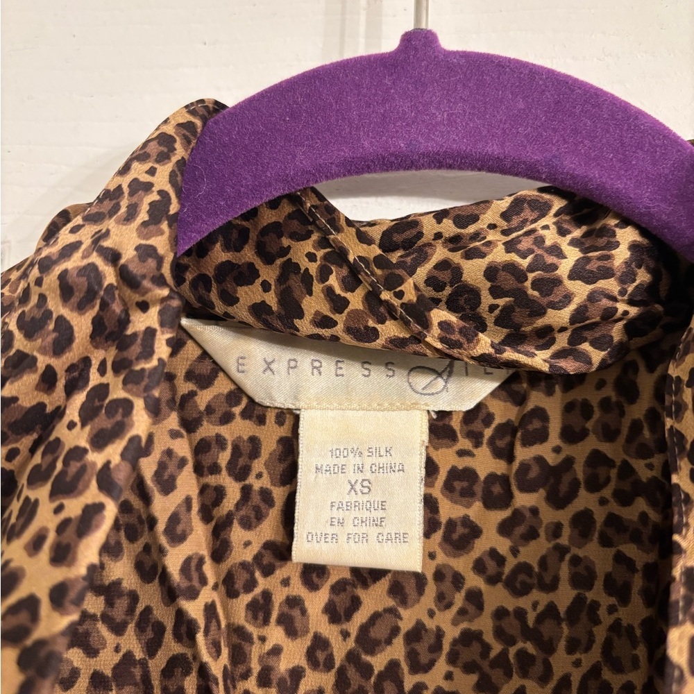 Silk Leopard Print Button-Up Blouse - Picture 3 of 3